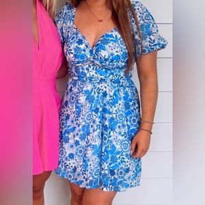 Light/ Dark Blue Floral Mini Dress